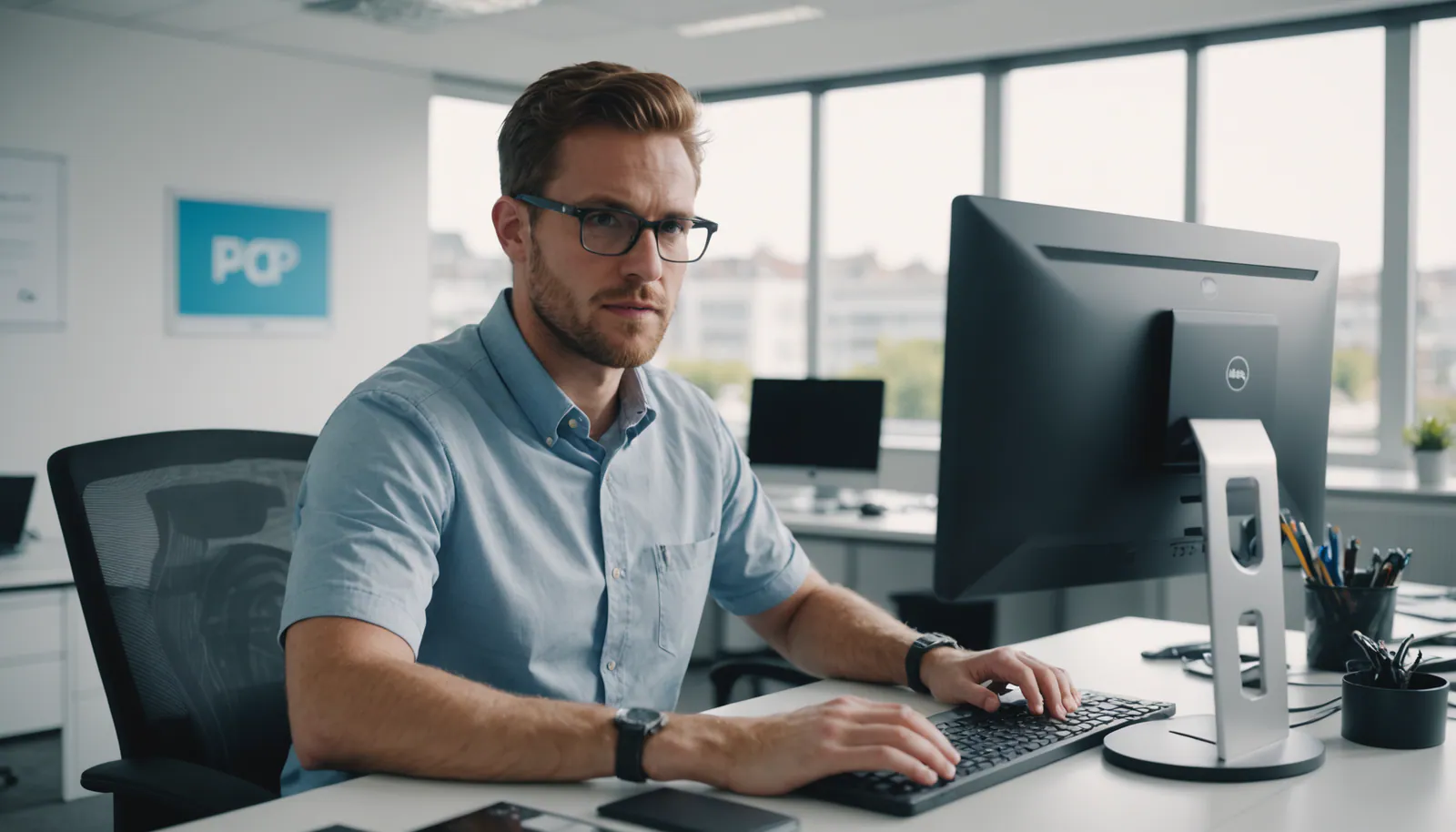 Technicien effectuant un dépannage informatique entreprise à Boulogne-sur-Mer sur site