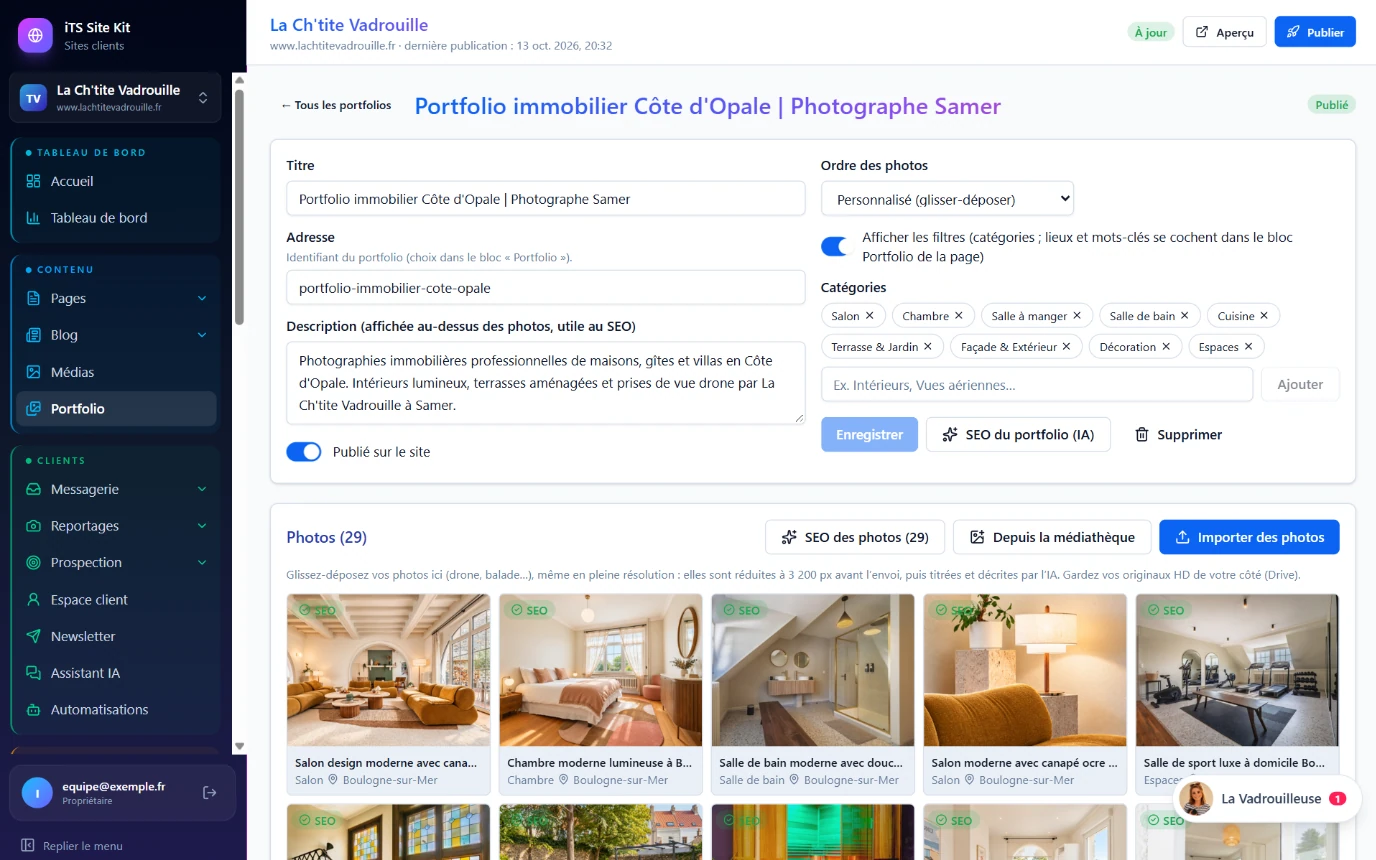 Édition du portfolio dans le back-office