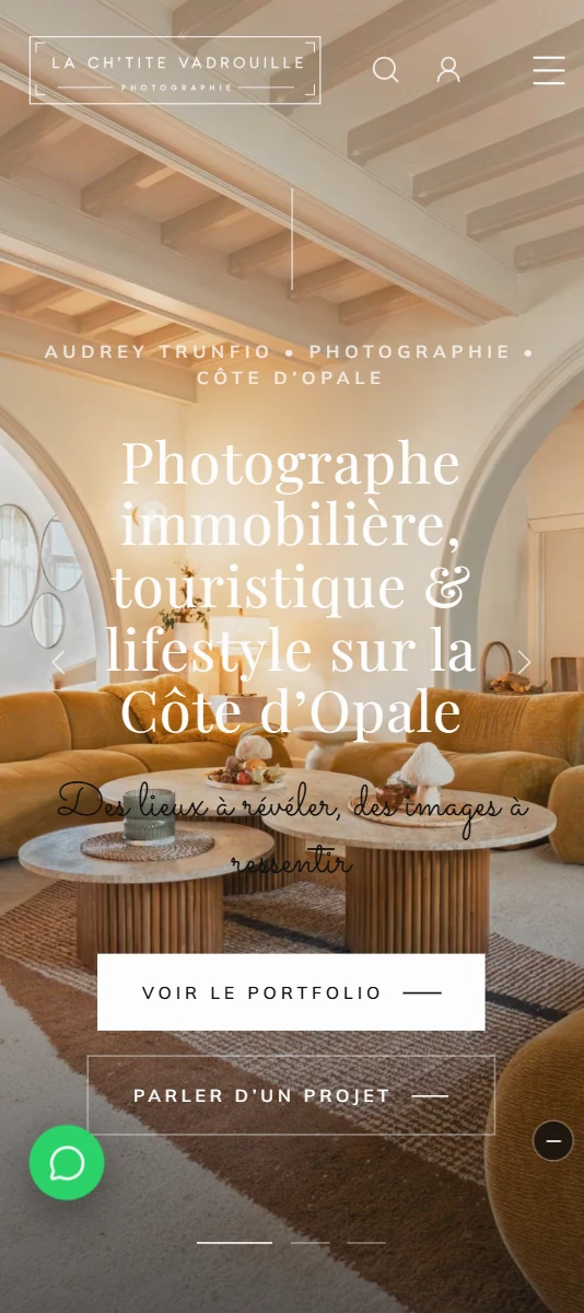 Accueil du site sur téléphone