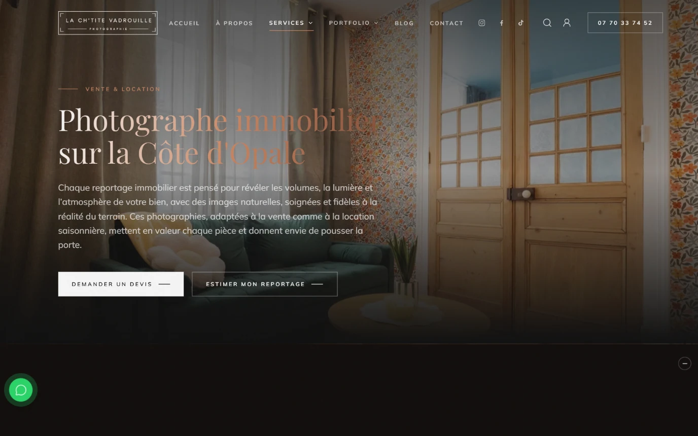 Page de service Photographe immobilier sur la Côte d'Opale