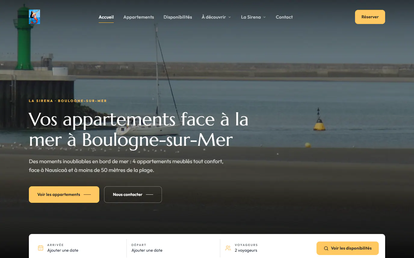 Page d’accueil du nouveau site La Sirena avec la recherche de séjour