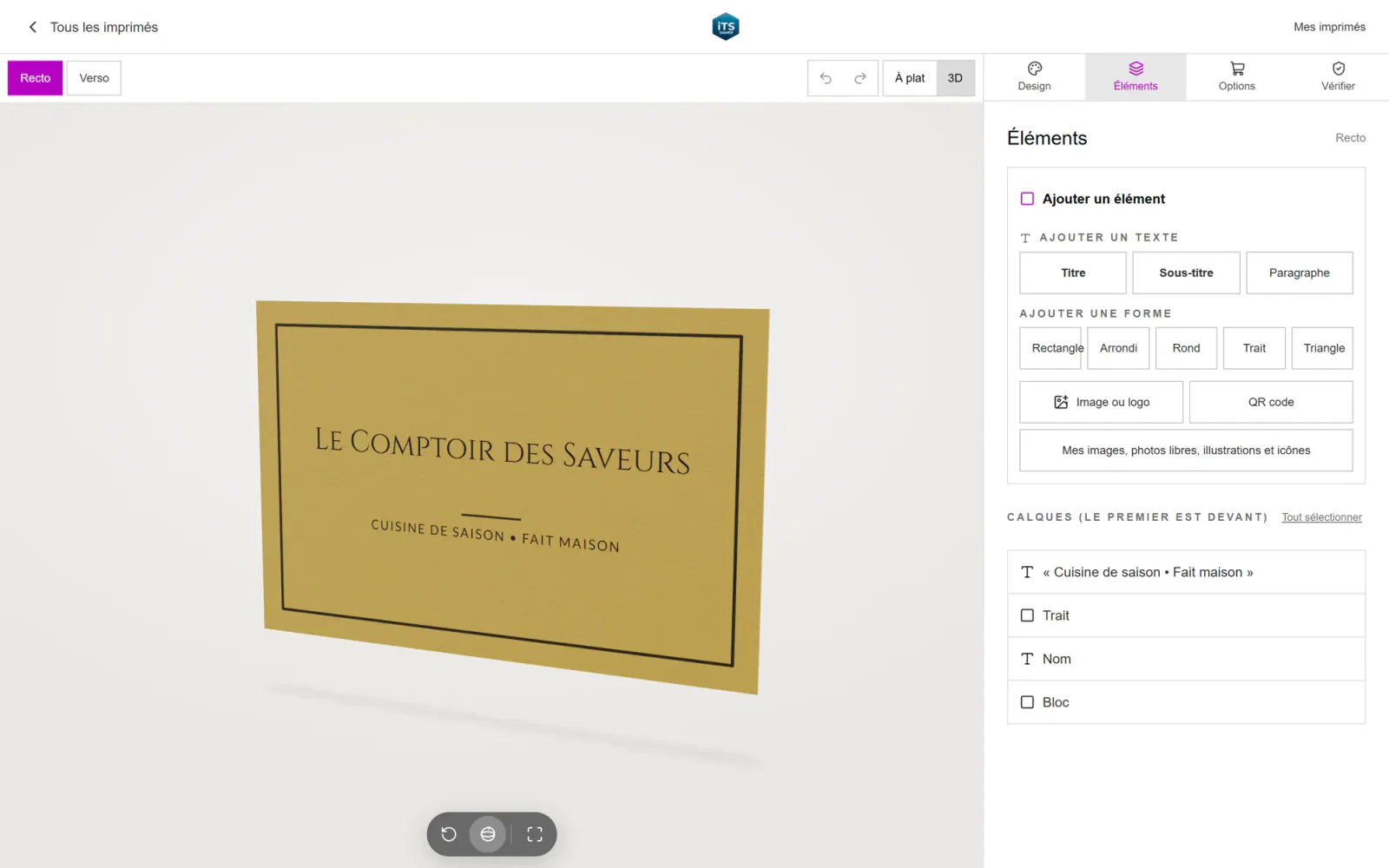 Aperçu 3D en direct d’une carte de visite personnalisée